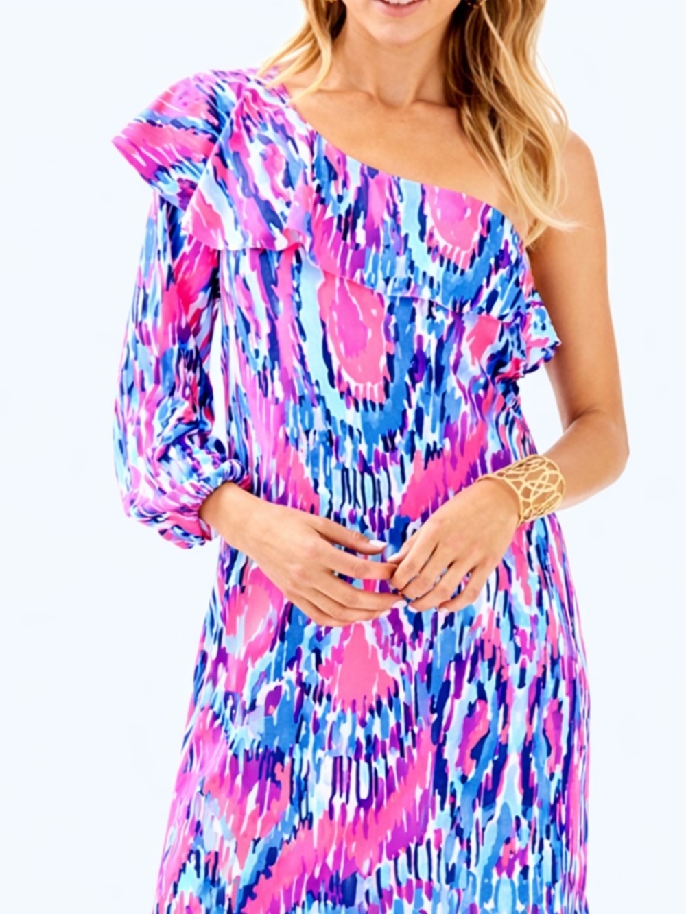 Lilly Pulitzer Amante Silk Jersey One Shoulder Mini Dress Ruffle Size M NWOT